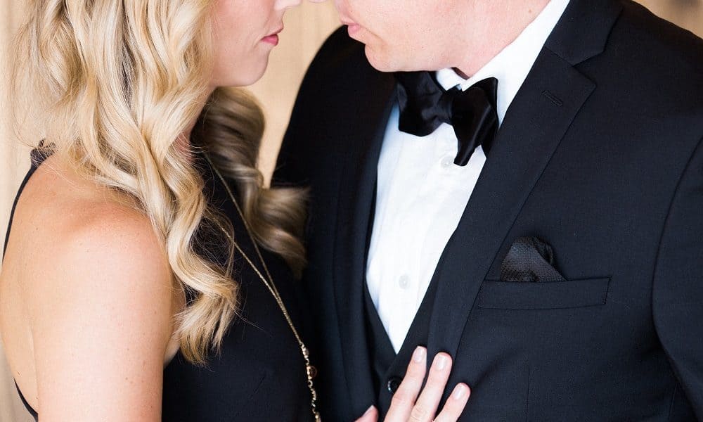 blush and black tie engagement