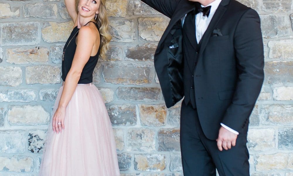 blush and black tie engagement