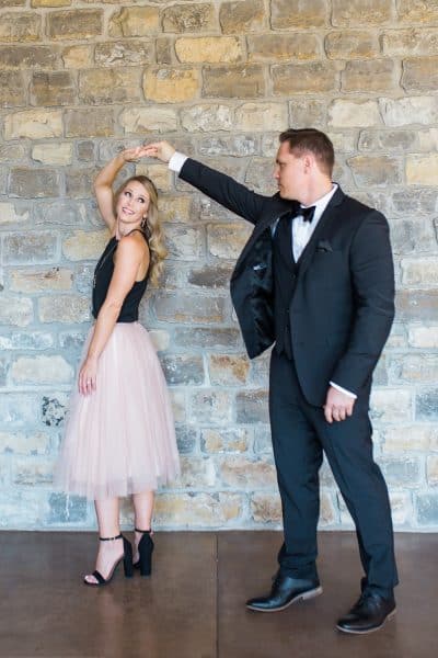 blush and black tie engagement