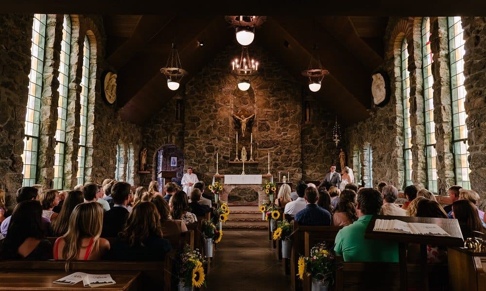 A church full of wedding guests.