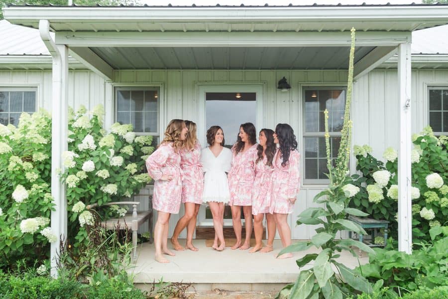 bridesmaids and bride getting ready