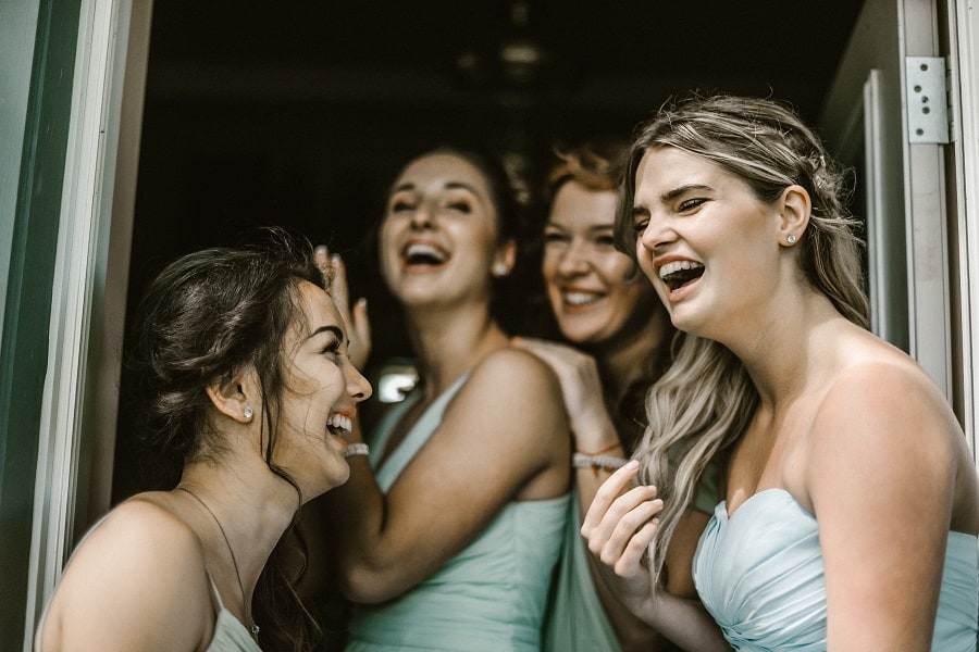 laughing bridesmaids