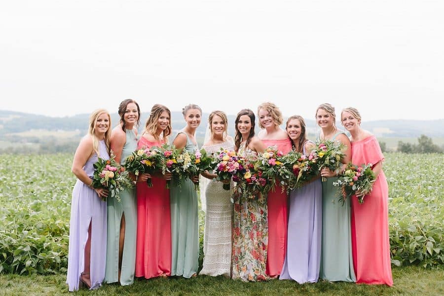 Bridesmaids and bouquet