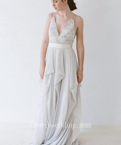 V neck wedding dress