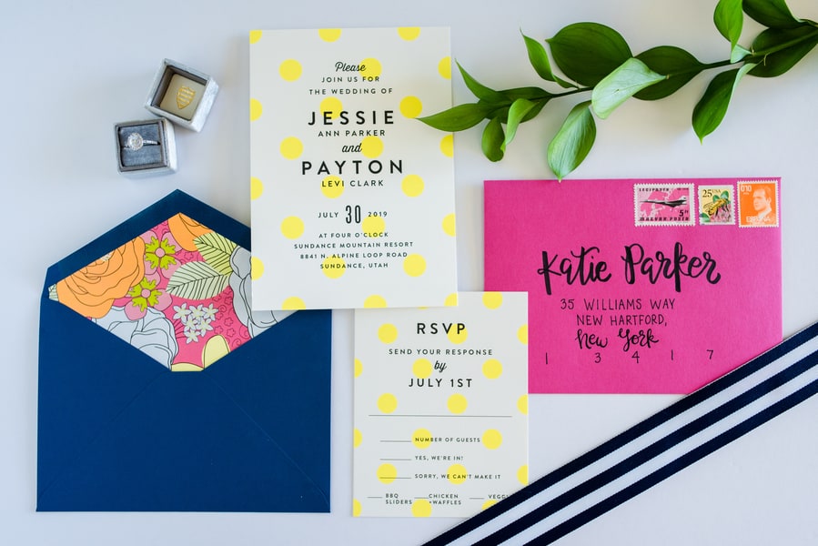 bright and colorful wedding stationery