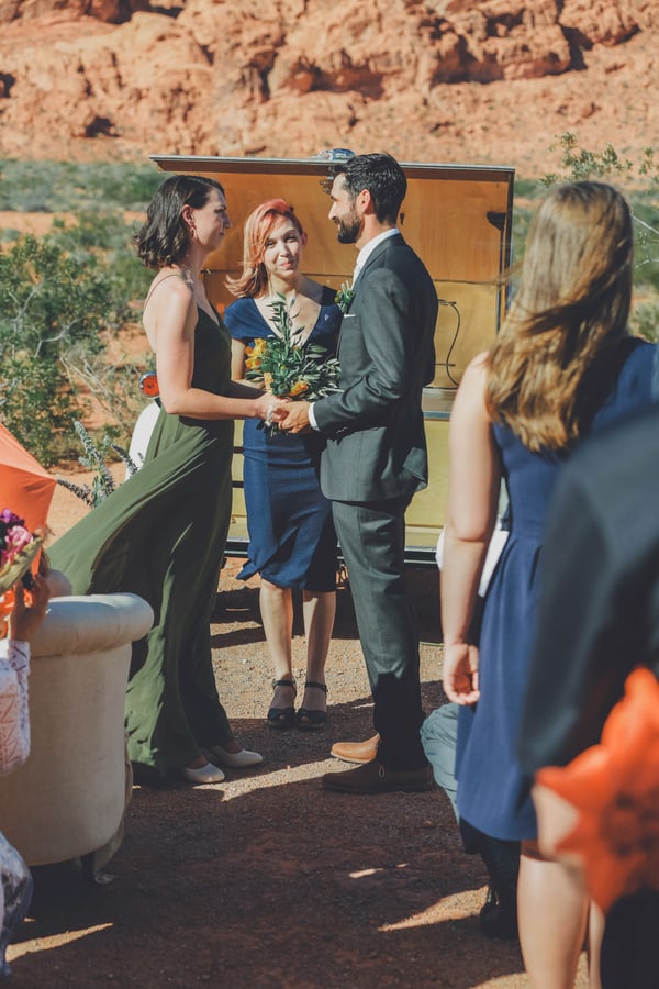 desert wedding with Pizza reception at Valley of Fire