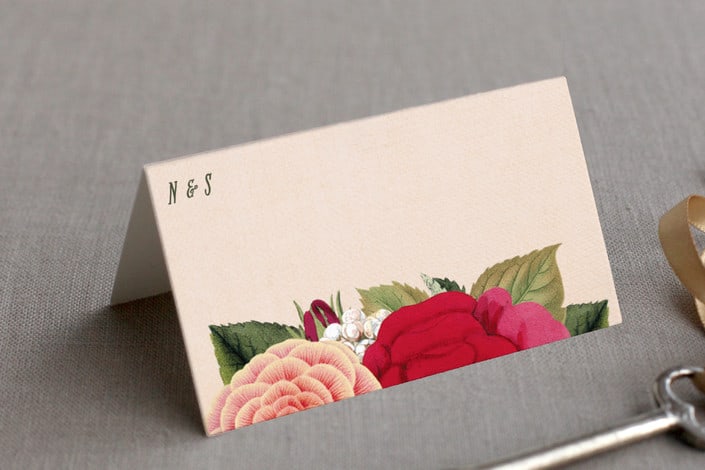 vintage botanicals folded place card