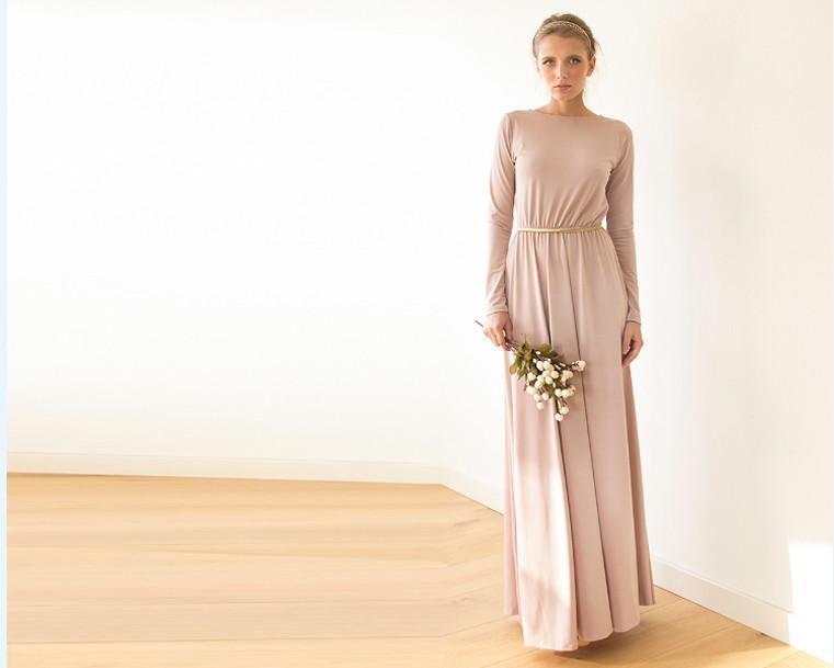 Backless Blush maxi dress with long sleeves