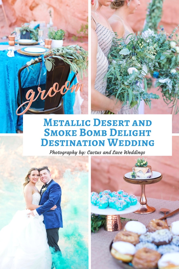 Metallic desert and smoke bomb destination wedding