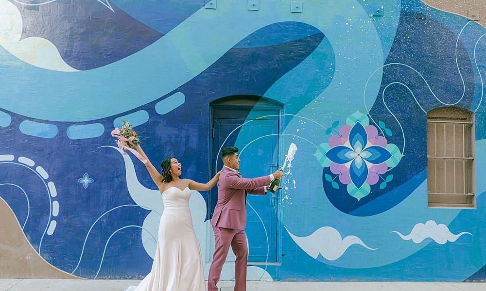 Colorful + Retro Mid-Century Modern Spring Wedding in the City